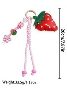 1件女士手工编织草莓心形皮革钥匙扣吊坠，粉色包包挂饰 - 彩色 - 查看 2