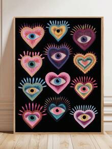 1pc, Canvas Wall Art, Framed Wall Decor, Gothic Evil Eye Turquoise Heart Print Poster, Vintage Dark Maximalist Art Style, Suitable For Living Room Or Bedroom Wall Hanging, Desktop Display, Ideal Wall Art Home Decor Gift, Colorful Modern Abstract Heart Pattern Artwork, Bohemian Mystical Heart Wall Decoration, Room Decor, Apartment Decor, Dorm Decor, Living Room Decor, Bathroom Decor, Home Decor Aesthetics - Multicolor - View 10