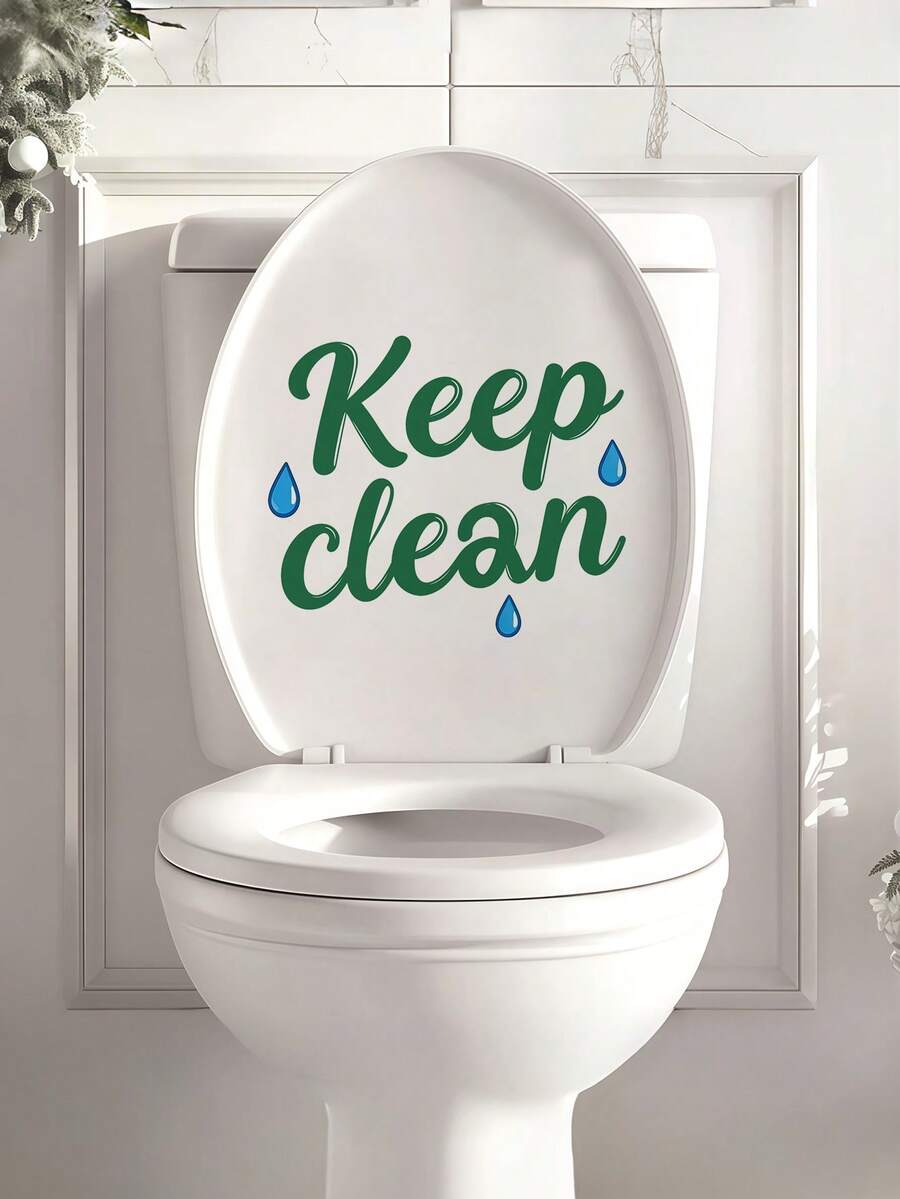 1pc Green Text Toilet Sticker - Funny And Eye-Catching Toilet Lid Sticker To Add Personalized To Your Bathroom - Multicolor - View 1