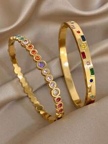 18K镀金不锈钢复古奢华多宝石手链套装，优雅彩虹珠宝，适合女性，母亲节礼物，派对、正式场合、日常佩戴、约会、嘉年华、新年、婚礼、海滩、圣诞节、周年纪念日、波西米亚风珠宝、伴娘礼物 - 彩色 - 查看 12