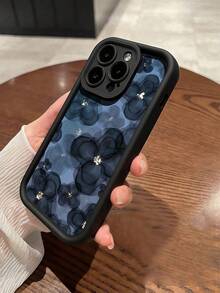 1pc Black Tie Dye Navy Floral Minimalist Full Coverage TPU Shockproof Phone Case Compatible With Apple 17, 16, 15, 14, 13, 12, 11 Pro Max, Air, And Series - Multicolor - View 3