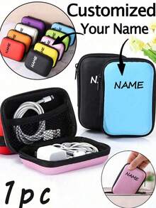 1pc Customizable Name Mini Storage Bag, Phone Charger Cable Organizer Pouch, Zipper Round Wallet, USB Charger Earphone Organizer Bag, Portable Hard Drive Earphone Storage Box, Power Bank Travel Charger Storage Box, School/University Earphone Cable Organizer Bag, Electronics Accessories Organizer Box - Multicolor - View 2