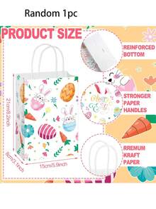 复活节礼品袋，兔子图案纸质糖果袋（带提手），复活节派对回礼袋，春季兔子、彩蛋、小鸡糖果袋，适合儿童节日派对礼物 - 彩色 - 查看 11