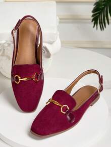 Square Toe Backless Slip-On Sandals For Women, Fashionable Casual Minimalist Versatile Hollow-Out Ladies Outdoor Sandals, Color Block Design, Suitable For All Seasons - Bordeaux - View 1