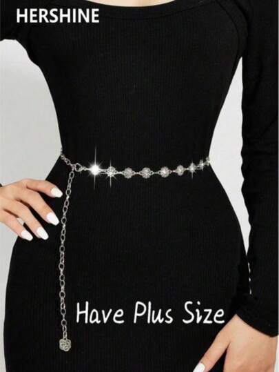1pc Bling Bling Rhinestone Women's Waist Chain, Small Flower Shaped Crystal Decor, Silver Tone Elegant Minimalist Sexy Crystal Waist Belt Body Chain, Suitable For Dresses, Parties, Gatherings, Daily Wear, Gift For Friends, Family, Girlfriend, Birthday, Valentine's Day, Mother's Day (Available In Plus Size)