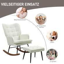 HOMCOM Rocking Chair Up To 130 Kg, With Footrest, Armchair, Nursing Chair, Linen Look, For Living Room And Bedroom. - White - View 6