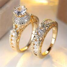 2 Pieces Copper Ring Set For Women, Elegant Retro Bridal Layering Ring With Sparkling Zirconia, Daily/Wedding Jewelry, Valentine's Day Gift - Wedding Rings 2 - View 15