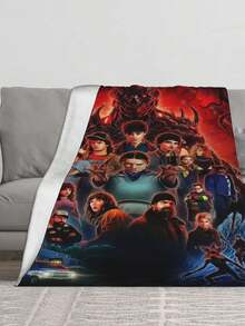 1pcs Soft Personalised STRANGER Fantasy Flannel Thick Blanket, Suitable For Sofa, Bed, Living Room, Travel, Office, Shawl, Nap Blanket, Air Conditioning Blanket, Bed Sheet, Camping, Ideal Gift, Daily Gift - màu đen - Xem 3