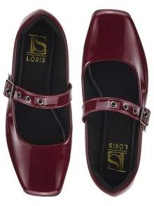 Loris Shoes Oficial Women's Mary Jane Ballerina Flats Square Toe Buckle Classic Ballet Retro 195 - 紅木色 - 查看 6