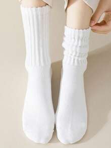 1/3/6 Pairs Women's Autumn/Winter Casual Knit Socks, Elastic Socks, Mid-Calf Socks In Black, White, Gray, Soft & Comfortable, Fashionable, Suitable For Hiking, Back To School, Halloween And Christmas Gifts - Crew Socks - View 5