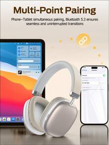 Tagry Adjustable Wireless Bluetooth Headphones, Suitable For Smartphone/Computer/Tablet, Silver