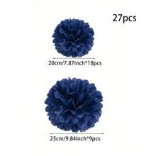 9pcs/27pcs Paper Pom Poms, Navy Blue Paper Flowers, Indigo, Black Decorative Pom Poms, Navy Blue Tissue Paper Flowers, Fluffy Hanging Decor, Suitable For Scene Decor, Home Decor, Room Decor, Birthday Party Decor, 1st Birthday, Wedding Favors, Business Graduation Gifts, Christmas Decoration - Navy Blue - View 3