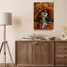 1Pc Wooden Frame Wrapped Canvas Painting, Orange Flower Sugar Skull Art, Modern Living Room And Bedroom Wall Decoration, Home And Office Wall Decoration, Perfect Gift And Home Decoration, Wrapped Canvas Painting, 2D Flat - Orange - View 3