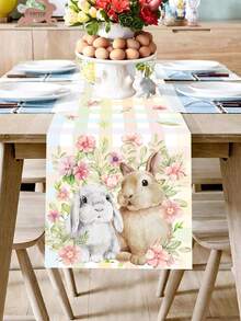 1pc Spring Easter Table Runner, Vibrant Floral & Bunny Pattern Tablecloth, Seasonal Spring Dining Table Decor, Holiday Party Outdoor Decoration, Easter Home Decor, Farmhouse Style Gift, 13x70 Inches - Multicolor - View 7