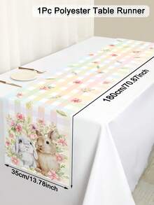 1pc Spring Easter Table Runner, Vibrant Floral & Bunny Pattern Tablecloth, Seasonal Spring Dining Table Decor, Holiday Party Outdoor Decoration, Easter Home Decor, Farmhouse Style Gift, 13x70 Inches - Multicolor - View 13