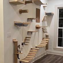 13.6kg (30lb) Capacity Wooden Cat Wall Shelf, Cat Climbing, Playing, Resting Wall Perch, Wall-Mounted Cat Scratching Post, Cat Tree