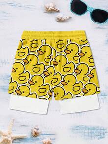 Men's Summer Duck Print Double-Layer Beach Shorts, Vacation Style - Multicolor - View 4