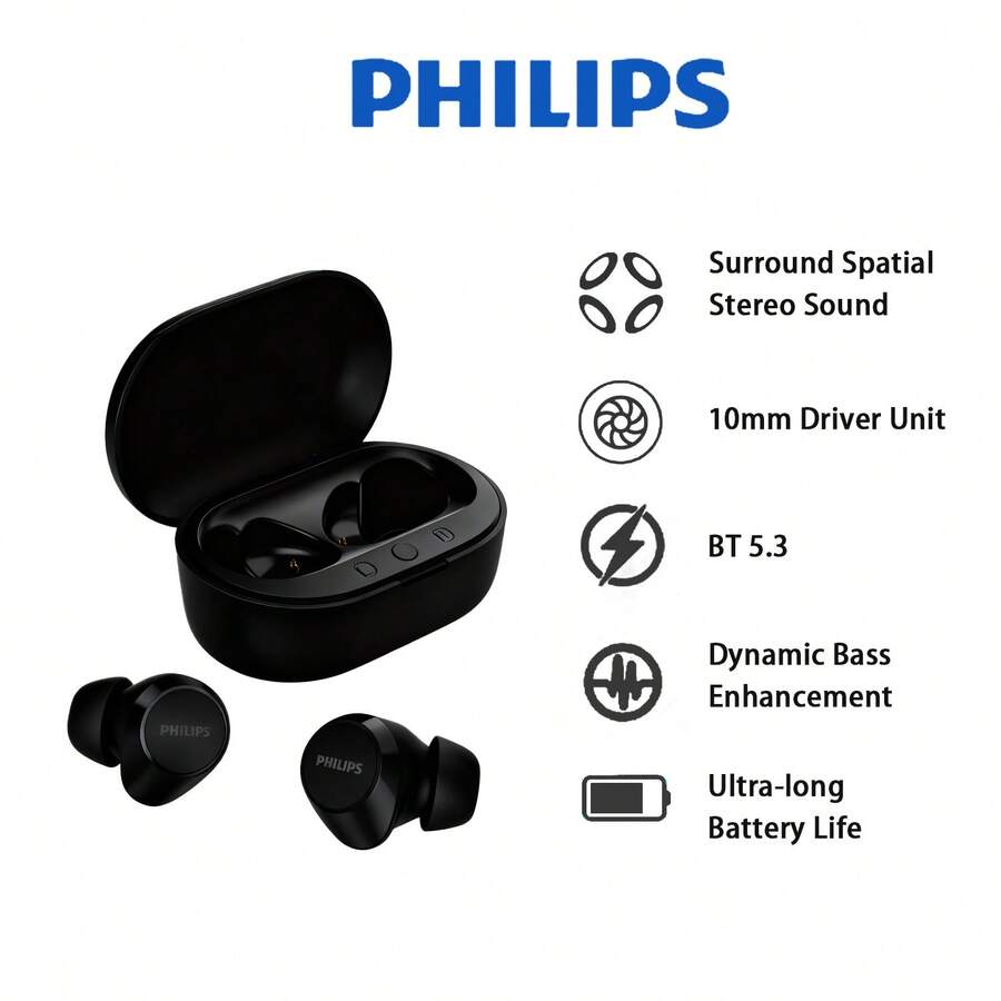Philips (PHILIPS) TAT1209 Auriculares inalámbricos Bluetooth con forma de frijol - Negro - Ver 1