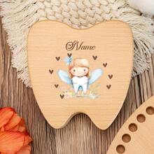 Customized Wooden Storage Box, Tooth Box, Hair Accessory Box, Jewelry Ring Box, Angel And Tooth Pattern Wooden Tooth Fairy Tooth Collection Box. Suitable For Him, Her, Boyfriend, Girlfriend, Mom, Dad, Family, Friends, Anniversary, Valentine's Day, Mother's Day, Birthday, Father's Day, Graduation, Bedroom, Home, Dining Room, Office, School - Multicolor - View 5