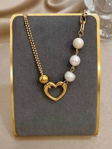 18K镀金珍珠心形手链，女士奢华珠宝，可调节双链设计，适合情人节、派对、晚宴、日常佩戴、约会、狂欢节、新年、婚礼、海滩、圣诞节、周年纪念日等场合，也是送给妈妈的优雅礼物，波西米亚风珠宝，生日伴娘礼物。