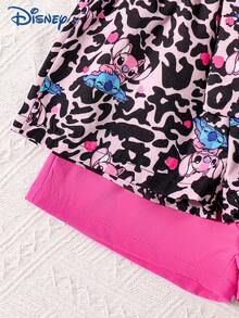 Disney 4件套迪士尼星际宝贝女童夏季套装，包括插肩袖爱心印花T恤和纯色弹力腰短裤，可爱情人节户外休闲假日装扮 - 彩色 - 查看 8