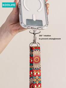 Koolife 1pc Adjustable Long Crossbody Phone Lanyard, Vintage Totem Wide Fabric Strap With Rotatable Metal Clip, Fashionable Versatile Durable Non-Chafing Accessory, Hands-Free For Daily Errands Outdoor Travel, Fit For Women's Phone Shoulder/Neck Hanging & Small Wallet Compatible With Android And Most Smartphone,Gifts For Mother, Family, Friends, Birthday, Holiday Phone Chain - Multicolor - View 6