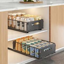 2pcs Pull-Out Sink Organizer Rack, Durable Metal Sliding Storage Drawer, Large Capacity Dual-Layer Organizer Rack, Suitable For Kitchen And Dining Table, Kitchen Storage And Organization, Kitchen Accessories - Black - View 4