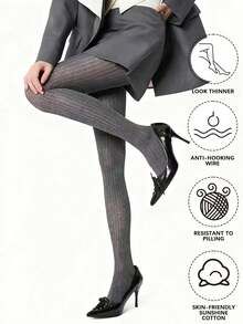 160g Women's Elastic Tight Leggings, Vertical Striped Knit Tights, Pill-Resistant - Multicolor - View 8