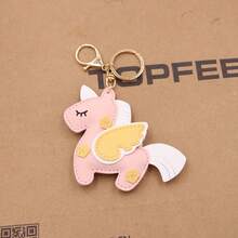 1pc New Dreamlike Winged Horse PU Leather Keychain, Cartoon Unicorn Shaped Car Key Chain Pendant, Colorful Bag Accessory Gift - Multicolor - View 6