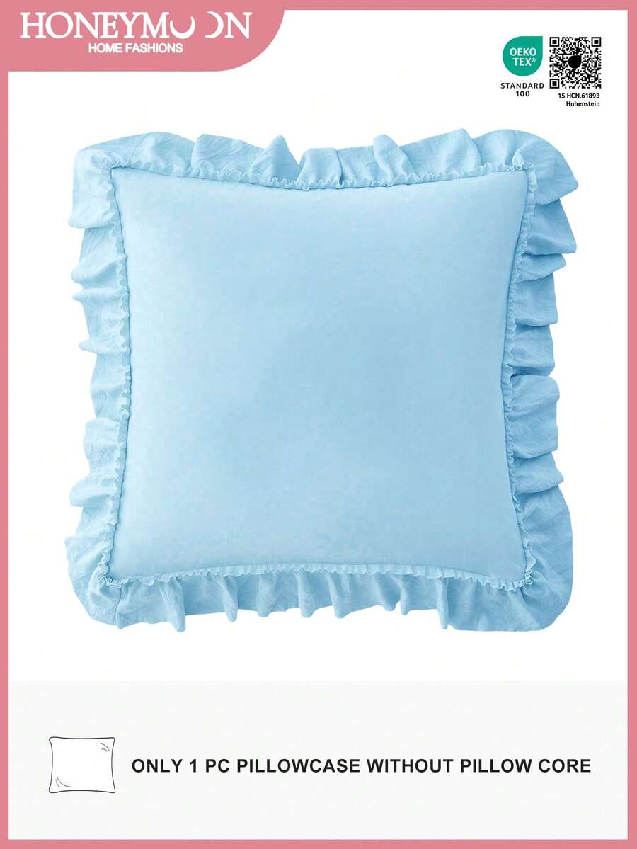 1pc Romantic French Ruffled Quilted Envelope Pillow Cover (Filling Not Included), Fashionable & Romantic Bedroom/Dorm/Sofa Decorative Cushion Cover, Couple/Friend Gift, Machine Washable, Oeko-Tex Certified, Blue - Blue - View 1