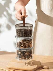 1pc 3-Tier Round Spice Storage Jar, Multi-Layer Food Preservation Container, Transparent Airtight Canister, Suitable For Storing Grains, Cereals, Snacks, Spices, Ideal For Refrigerator Or Countertop, Perfect For Home Kitchen - Multicolor - View 7