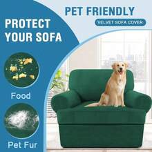 Trugenix-Sofa Cover 2 Piece T Cushion Armchair Slipcovers Velvet Couch Cover Furniture Protector Stretch T Cushion Sofa Covers For 1 Cushion Couch With 1 Individual T Cushion Covers, Deep Teal-GP - 綠色 - 查看 6