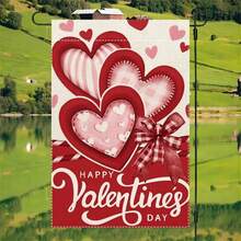 1pc Valentine'S Day Heart Garden Flag - Double-Sided Polyester Burlap, Seasonal Outdoor Holiday Decor, Machine Washable, 12x18 Inches - 1PC WW1382 - 查看 1
