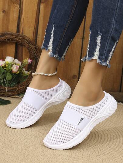 1 Pair Women's Soft Sole Non-Slip Fashionable Elegant Closed Toe Slippers, Mesh Simple Versatile Indoor Home Slippers, Suitable For Daily Wear