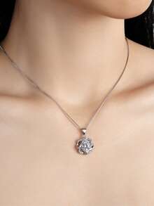 1 Carat Moissanite 925 Sterling Silver Jewelry Set - 1 Carat Moissanite Ring, 1 Carat Moissanite Pendant Necklace, 1 Carat Moissanite Earrings, 1 Carat Moissanite Flower 3 PiecesJewelry Set, Valentine's Day Gift - Silver - View 3