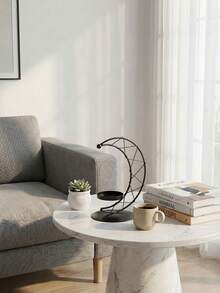 1Pc/Set Star And Moon Hollow Metal Candle Holder. The Candle Holder Is Made Of Metal Wire And A Metal Base. Its Style Is Minimalist And Modern, Featuring A Crescent-Shaped Hollow Frame And A Round Base, With Intricate Interwoven Hollow Details And A Small Candle Tray. It Is Suitable For Modern Minimalist Home Spaces - Multicolor - View 12