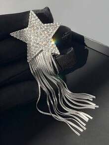Luxury Rhinestone Pentagram Tassel Brooches - Star Pins For Women Unisex Casual Party Jewelry Accessories / Friends Gifts Badges Decoration - Five-pointed Star Tassel - View 2