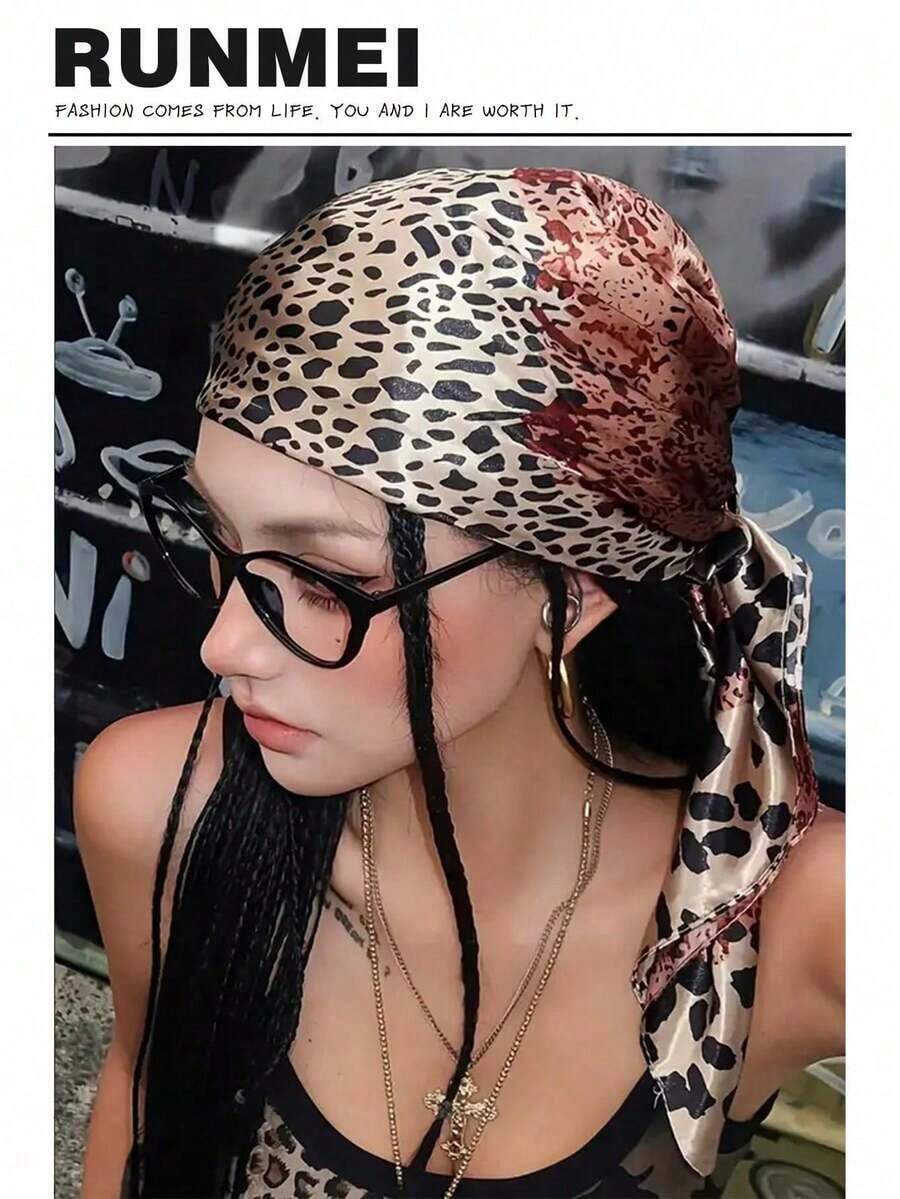 1pc Minimalist Printed Satin Square Scarf, New Spring Fashion Headscarf Women, Can Be Used As Waistband, Bag Decoration, Ribbon, Headband Or Scarf, Choice To Enhance Your Overall Look - 咖啡棕 - 查看 1