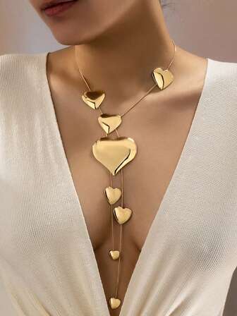 1 pieza Collar largo con forma de corazón vintage exagerado y elegante para mujeres, adecuado como regalo del Día de San Valentín, para fiestas y uso diario