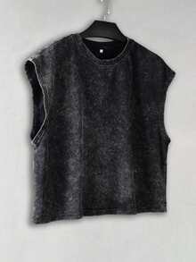 Hemo Men's Summer Street Fashion Cube Box Tank Top, Slightly Stretchy Washed Black Casual Everyday Wear Box Tank Top - Black - View 1