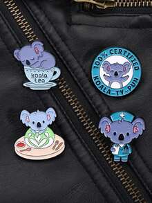 1pc/Set Koala Doctor Brooch Enamel Pins Custom Koala Tea 100% Certified Koala Brooches Backpack Lapel Badge Jewelry Gifts For Friends - Multicolor - View 10