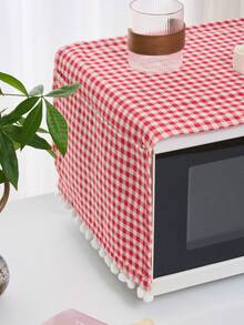 1pc Red Plaid Microwave Oven/Toaster Oven Cover, Rustic Style
