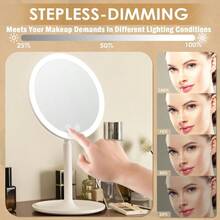 Auxmir Makeup Mirror With Light Cosmetic Mirror With 10X Magnification 90° Rotation Illuminated LED Table Mirror 3 Light Colors And Dimmable Brightness Rechargeable Vanity Mirror On Stand - As Pic - View 3