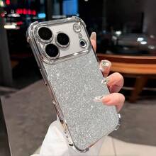 Sequins,Rhinestone 1pc Minimalist Glitter Phone Case, Electroplated Thick Transparent Phone Case, Compatible With Iphone 17 Pro Max/16 Pro Max/16 Pro/16 Plus/11/12/13/15 Pro Max - Black - View 2