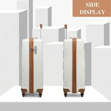0142pc-Cream & Brown Horizontal Design ABS Hard Shell Suitcase (19''/24''/28'') - TSA Lock - 24 Inch - View 6
