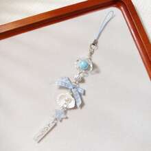 1pc Plaid Bow Shell Wind Chime Keychain, Cute & Versatile Minimalist Style Phone Strap, Bag Charm - Multicolor - View 3