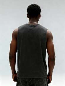 White Shark 男士休闲时尚街头字母印花圆领背心，夏季 - 深灰色 - 查看 2