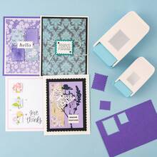 Rectangular/Square Postage Stamp Shape Craft Hole Punch, Scalloped Edge Paper Punch For Card Making, Scrapbooking, DIY, Portable Lever Action Puncher - Multicolor - View 12