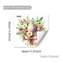 1片花卉蝴蝶结彩蛋窗贴，可移除静电贴纸，适用于春季复活节卧室、客厅、阳台和店面装饰 - 彩色 - 查看 12