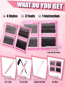 632/580 件睫毛延长套装，DIY 睫毛延长套装，单根睫毛簇套装 D 卷睫毛延长套装，带粘合和密封以及睫毛涂抹工具，睫毛套装适合日常使用、派对、旅行，或作为礼物送给家人和朋友 S 睫毛簇套装，睫毛，睫毛，假睫毛 - 黑色 - 查看 5